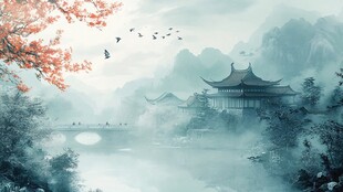 水墨江南山水古建筑图景