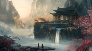 山水古亭间的诗意景致