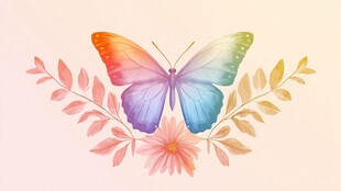 彩色蝴蝶与花卉插画