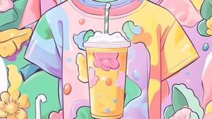 多彩T恤与缤纷饮品插画