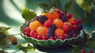 多彩鲜果盛于绿碗中