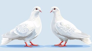 两只白鸽相对而立