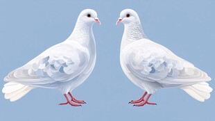 两只白鸽相对而立