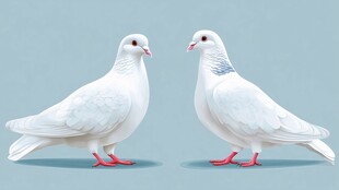 两只白鸽对视