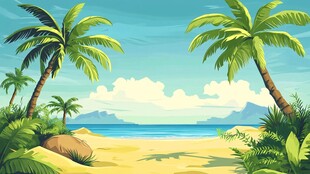 热带海滩风光插画