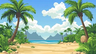 热带海滩风光插画