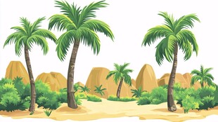 热带风光中的棕榈树与植被