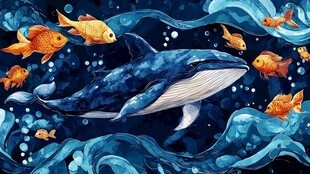 鲸鱼与金鱼的奇幻海洋世界
