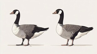 两只加拿大鹅侧面图