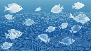 蓝色海洋中游动的群鱼