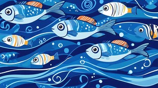 海洋中游动的多彩小鱼