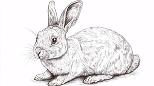 手绘蹲坐兔子黑白插画