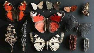 多彩蝴蝶与植物标本展示