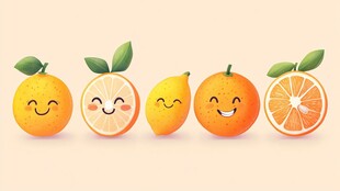 可爱笑脸柑橘水果插画