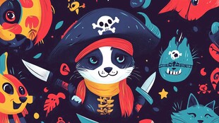 猫咪海盗奇幻插画