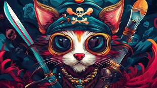 可爱猫咪化身酷炫海盗