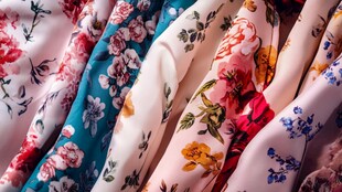 多彩花卉印花布料特写