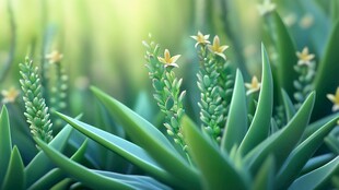 清新绿植绽放黄色小花