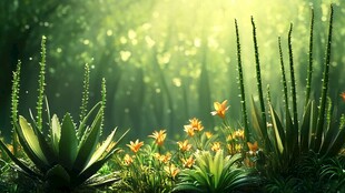 阳光照耀下的繁茂绿植