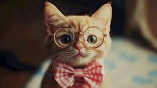 戴眼镜领结的可爱猫咪