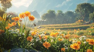 田野间绚烂绽放的花卉景观