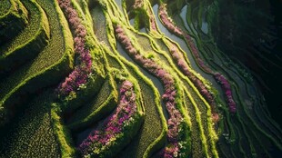 梯田美景 绿意与繁花交织
