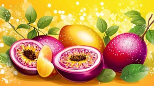 新鲜百香果水果插画展示