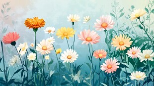 梦幻多彩花卉绽放美景