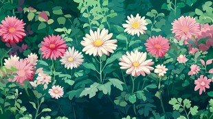 绚丽花丛插画 清新自然风