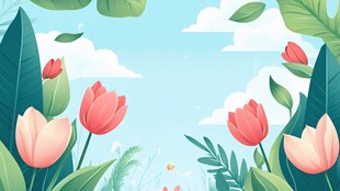 春日烂漫花卉风景插画