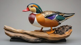 木雕鸳鸯摆件 色彩绚丽
