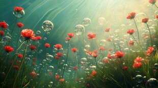 梦幻水下红花与气泡世界