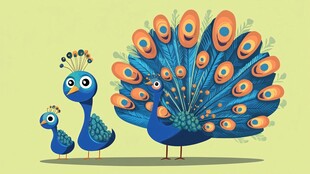 三只孔雀的可爱插画