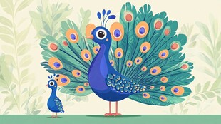 大孔雀与小孔雀的温馨画面