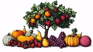 水果与蔬菜环绕的果树