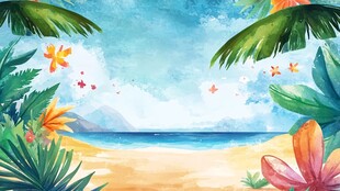 夏日海滨热带风光插画