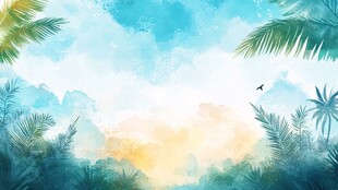 梦幻热带风光水彩画背景