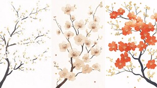 三色梅花枝插画