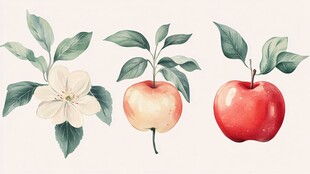 水彩绘苹果与花朵图案