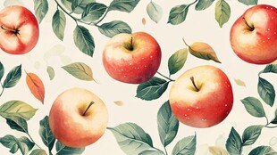 水彩风苹果绿叶图案