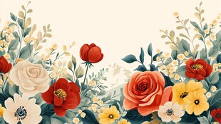 花卉边框插画 多彩花景