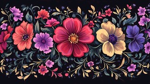 绚丽花卉边饰图案设计