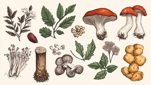 手绘植物与菌类素材集合