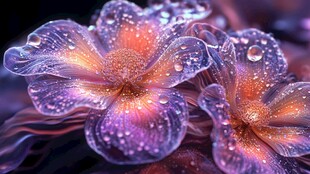 梦幻紫晶花朵与晶莹水珠