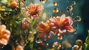花朵绽放水珠晶莹之美
