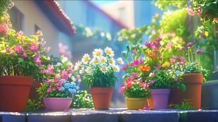 缤纷盆栽装点梦幻小院