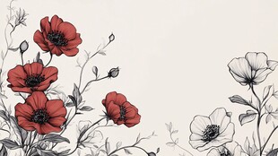 红白花植插画 清新自然风