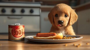 萌犬望美食罐头相伴