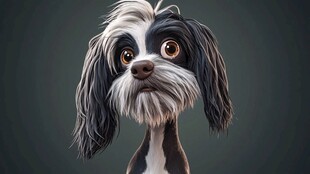 卡通黑白长毛小狗萌态