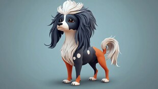 奇幻长毛斑点小狗形象